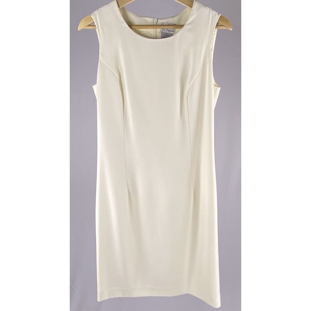 Jacqueline Ferrar Sheath Dress Womens 4 Cream Sleeveless Stretch Minimalist